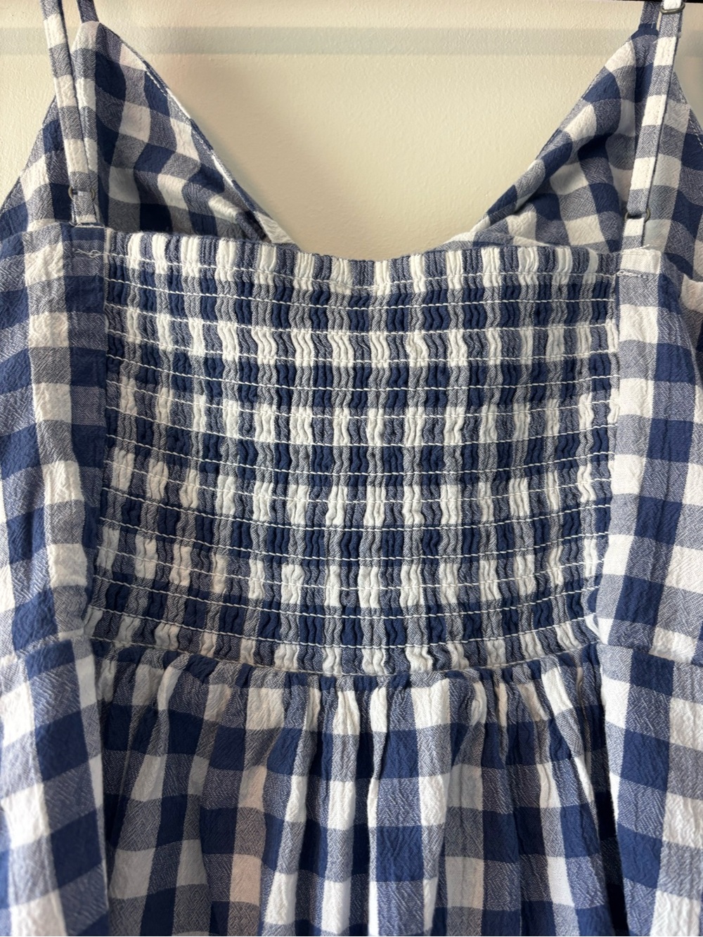 Old Navy Blue and White Gingham Smocked Top with Front Twist - Picture 4 of 8